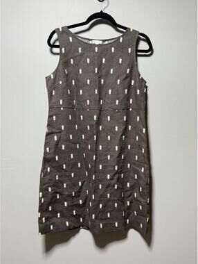 Garnet Hill 100% French Linen Boatneck Dress Smoke with Flecks 8
